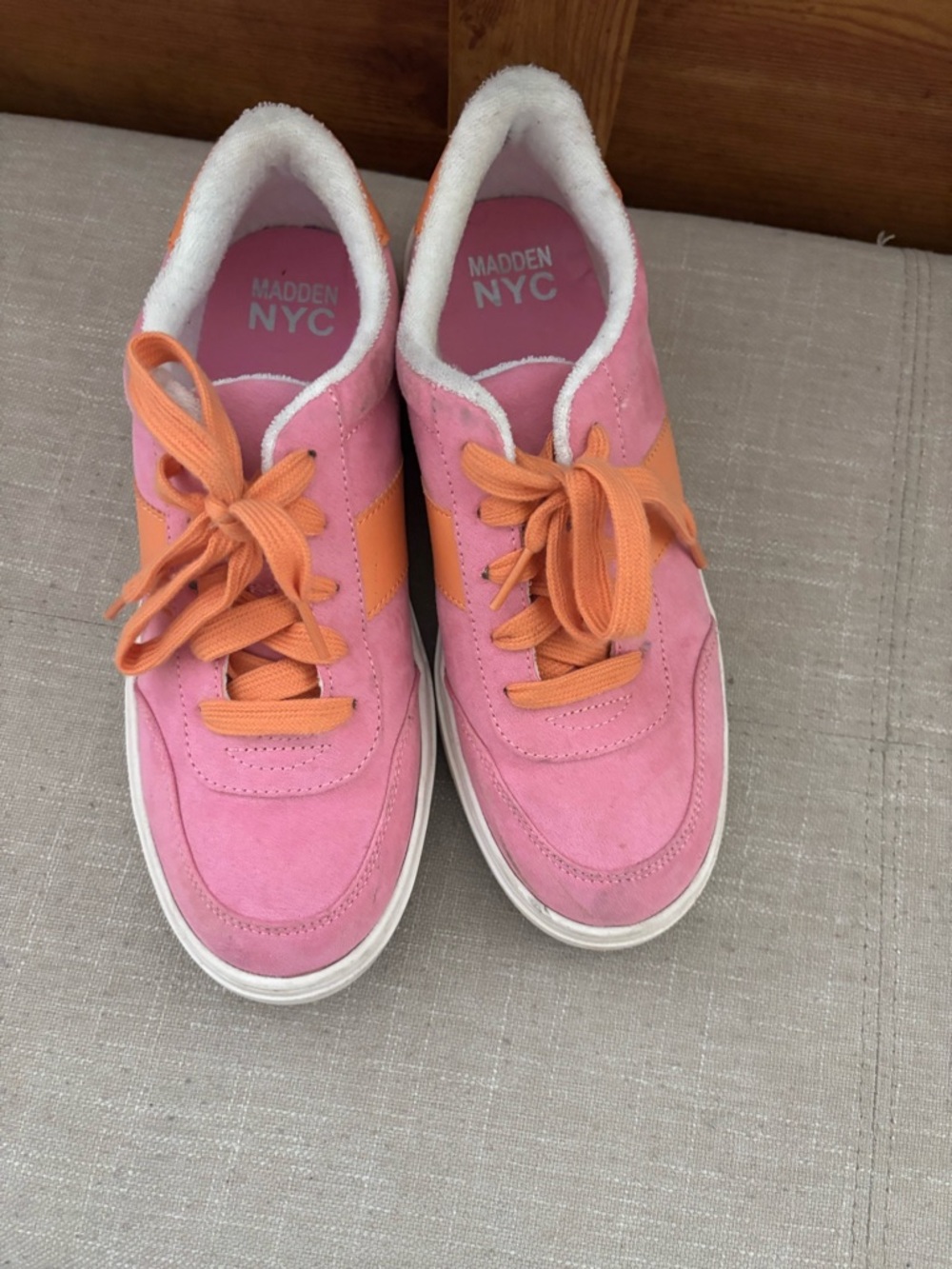 Madden NYC Pink Suede Sneakers with Orange Accents
